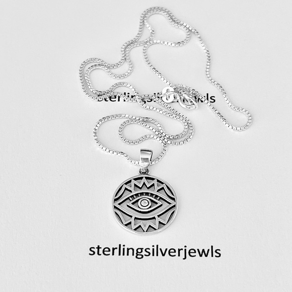 Sterling Silver All Seeing Eye Necklace, Protection Jewelry Chain, Eyelashes - Picture 2 of 12